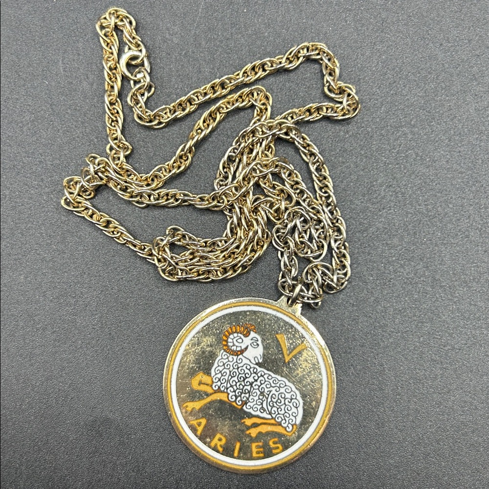 Vintage Aries Ram Horoscope Zodiac Sign Birth Month Pendant Necklace Jewelry